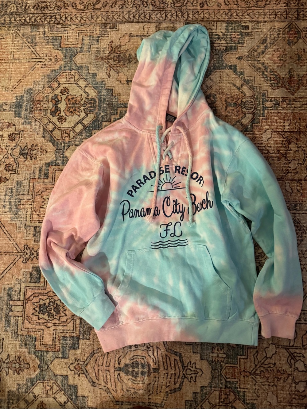 Panama City Beach Tie-Dye Hoodie - Pink & Aqua